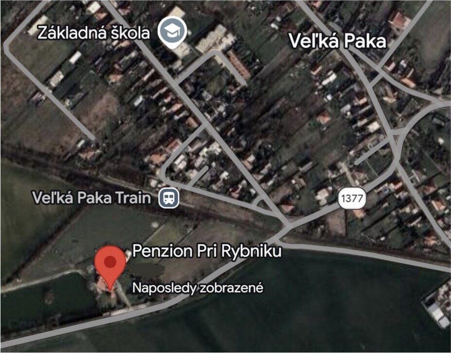 Mapa: Penzión pri rybníku na južnom okraji Veľkej Paky